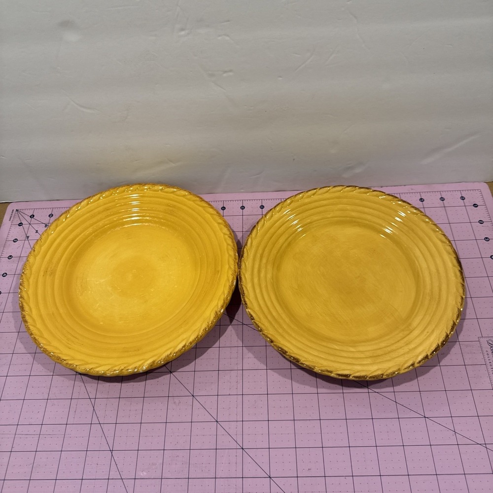 Artimino TUSCAN COUNTRYSIDE Yellow Embossed Ceramic Plates Set of 2 w/‎ Chips